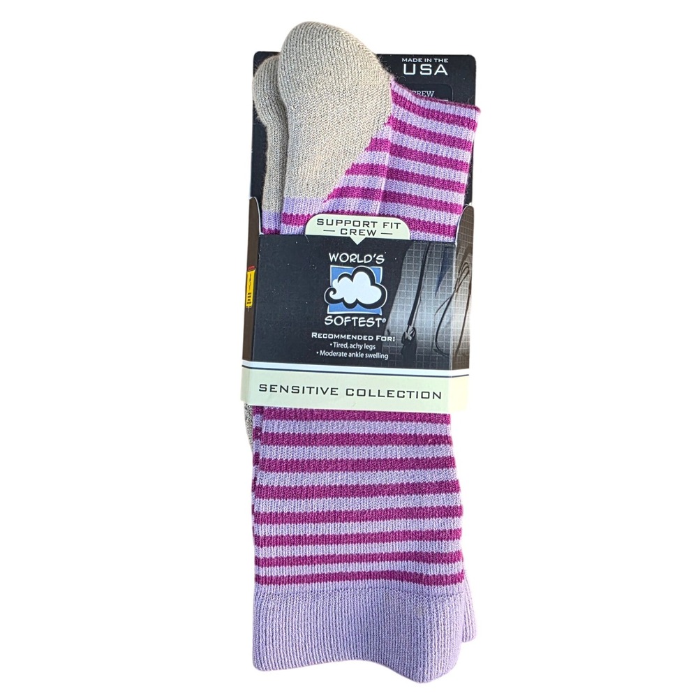 World's Softest Socks Sensitive Collection Crew Peacock Stripe Support Fit NWT
